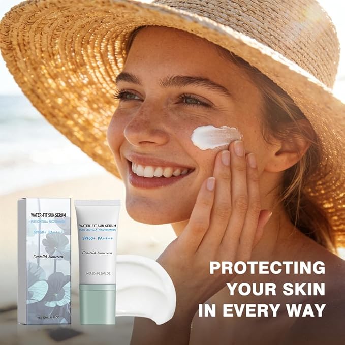 2Pcs Centella Sunscreen, Lightweight Hydrating Centella SPF50+ Water-Fit Sun Serum for All Skin Type and UV Defense