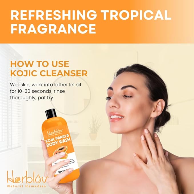Herblov Kojic Acid Soap for Hyperpigmentation – Skin Brightening Kojic Papaya Body Wash – Dark Spot Soap Reduces Acne, Scars, and Evens Skin Tone – Turmeric Body Wash for Brighter Glowing Face