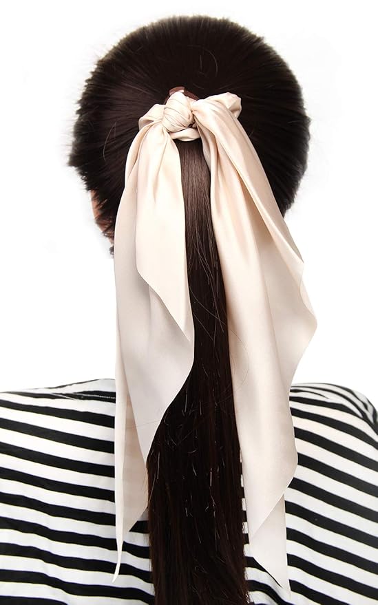 Hair Scarf Scrunchies for Women, LFOUVRE Scarf Scrunchies, 2pcs Knotted Scarf Hair Ties for Girls,Silky Satin Hair Scarf Headband, Elastic Hair Bands Ribbon Scrunchy, Ponytail Holder Hair Accessories