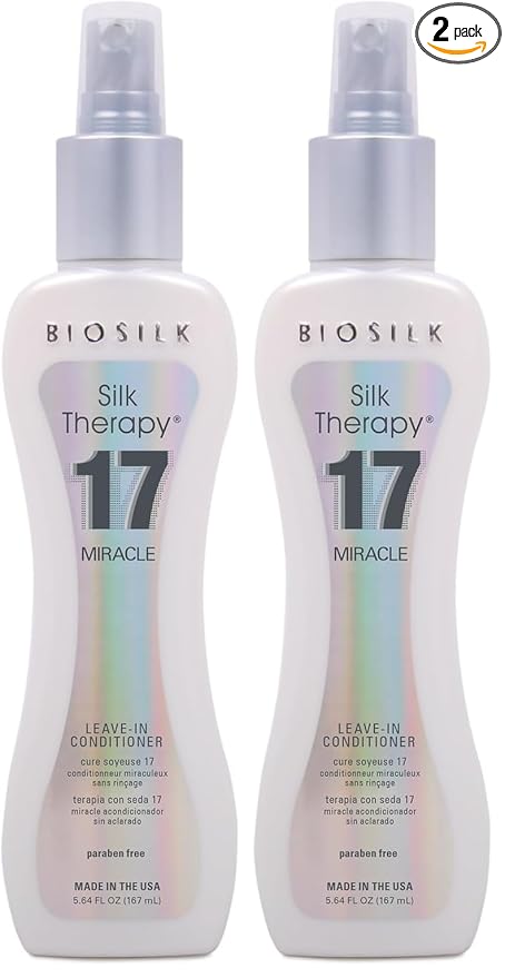 BioSilk Silk Therapy Miracle 17,Leave-In Conditioner for Dry & Damaged Hair,Reconstructs,Repairs &Hydrates,Adds Shine,Controls Frizz& Defines Curls, Sulfate, Paraben & Cruelty Free,5.64 Oz (Pack of 2)