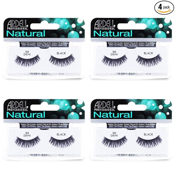 Ardell False Eyelashes Demi 101 - Black, Full Volume, Rounded Strip Wispy Lashes for a Natural Look, 4 Pack