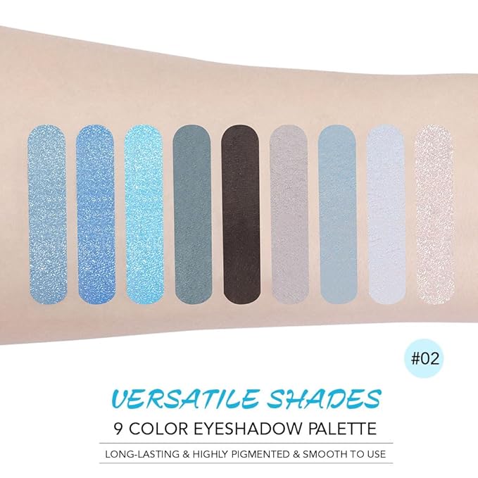 WanTuoluo Light Blue Eyeshadow Palette, Matte & Shimmer Glitter Blue Shadow for Eye Makeup, High Pigmented White Gray Black Green Powder Palet de sombras de ojos, Cruelty Free