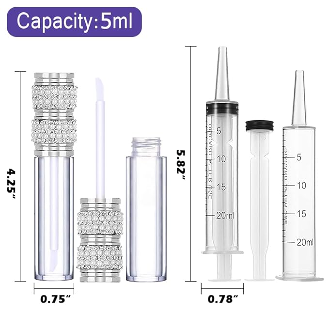 AMORIX 24pc 5ml Lip Gloss Tubes with Wand, Pearl Style Containers & Syringes + Labels for DIY Lip Gloss