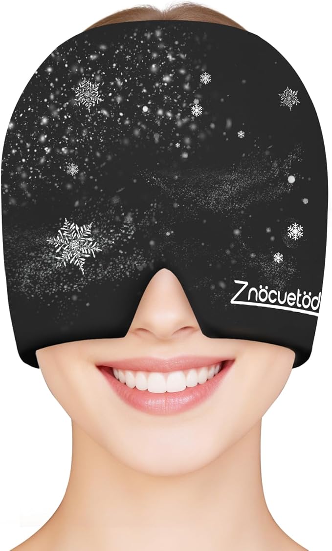 ZNÖCUETÖD Migraine Headache Relief Cap Hat Full Head ice Pack Wrap Cooling Gel Ice Beanie Hot/Cold Compress Hangover Cap for Sinus, Stress, Tension, Head Pain Relief, Gift for Women Men