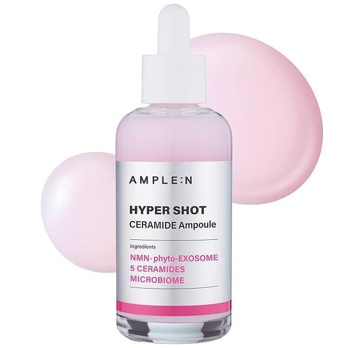AMPLE:N Hyper Shot Ceramide Ampoule - Korean Face Serum for Dry Damaged Skin - Barrier Repair, K-Beauty 100-Hour Hydration with 50,000 ppm Ceramide Complex, Niacinamide, and Beta-Glucan, 2.7 fl. Oz.