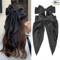 Silky Satin Oversized Long-tail Bow Clip, Large Black Hair Bow for Women Girl, Hair Accessories with Long Tail, 2Pcs