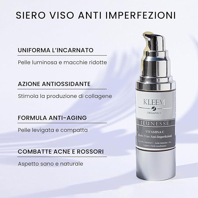 Kleem Anti Aging Vitamin C Serum for Face - Brightening Serum for Dark Spots, Age Spots, Wrinkles & Sun Damage - Face Serum with Hyaluronic Acid, Vitamin E & Aloe Vera - Dermatologist Tested, 1.7oz