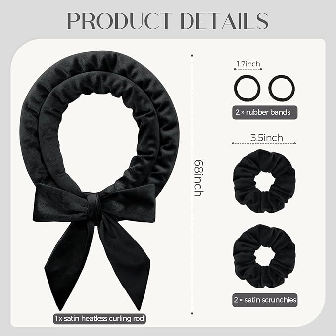Heatless Curls Overnight Hair Curlers to Sleep In Overnight Curls for Women Heatless Hair Curler for Long Hair Overnight Headband （Black）