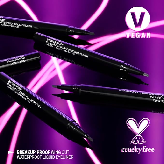 wet n wild Breakup Proof Wing Out Waterproof Liquid Eyeliner, 16-Hour Wear, Smudge-Proof & Cry-Proof, Flat Angled Brush for Precise & Bold Wings - Ultra Black