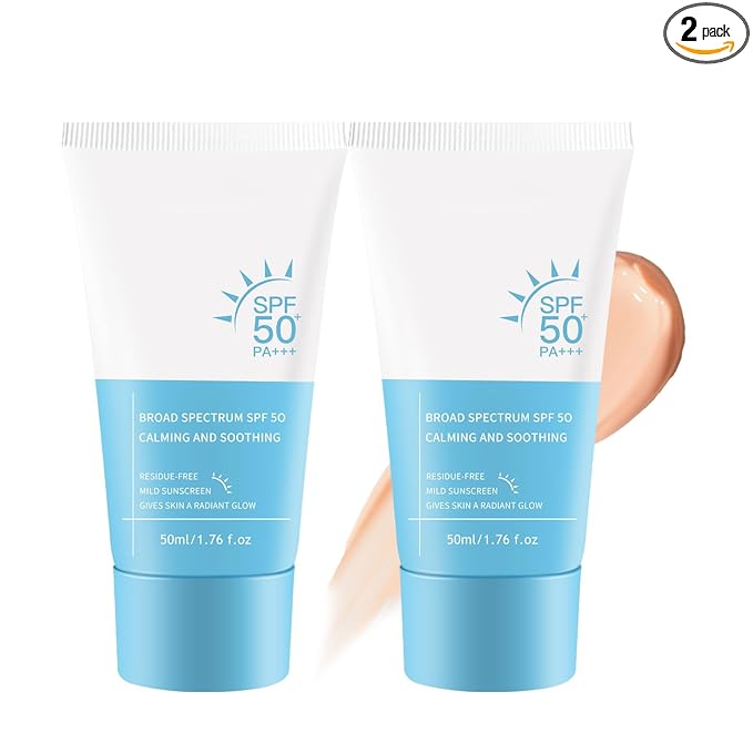 Tinted Sunscreen for Face SPF 50, Universal Protector Solar, Broad Spectrum Moisturize Travel Size Sunscreen, No Sticky Refreshing Lightweight sunscreen, Suitable for All Skin Types (2 PC)