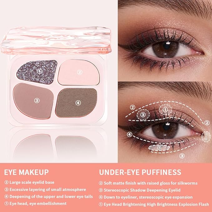 Matte Eyeshadow Palette, 4 Color High Pigment Blendable Eye Shadow Makeup For Older Women, Shimmer Eyeshadow Palette Makeup (03#, Pack of 1)