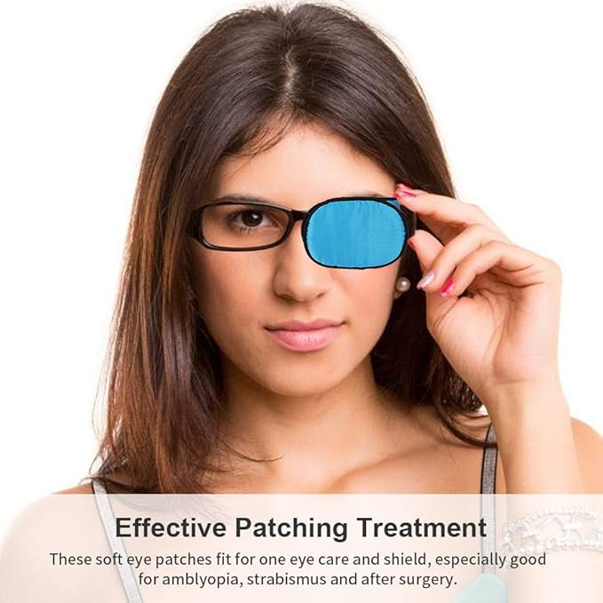 eZAKKA Eye Patches for Adults Kids Eye Patch for Glasses Silk Patch for Lazy Eye Amblyopia Strabismus and After Surgery (Light Blue + Deep Blue)