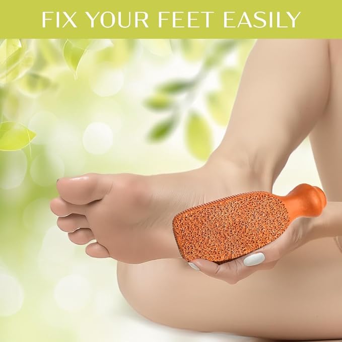 QUBA LINEN Pumice Stone for Feet – 2-Sided Terra Cotta Foot Scrubber, Natural Callus Remover for Dry Skin & Rough Heels, Cracked Heels – Pedicure Exfoliator for Feet Hands Body