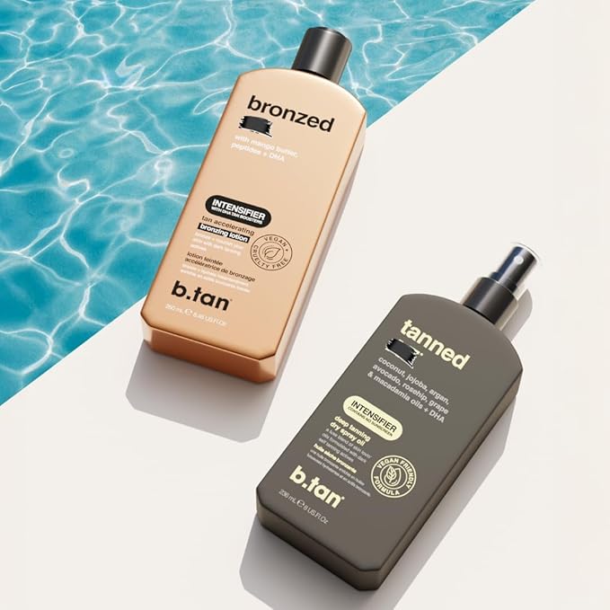 b.tan Best Tanning Oil | Get Tanned Intensifier Dry Spray - Fast, Dark Outdoor Sun Tan From Tan Accelerating Actives, Packed with Moisturizing Oils, No SPF, Austrailian Brand, 8 Fl Oz