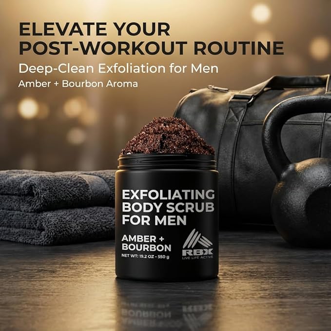 RBX Exfoliating Body Scrub For Men with Shea Butter Vitamin A and C, Moisturizing Hydrating Body Scrub for Healthy Skin