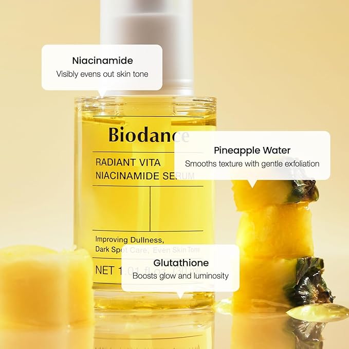 BIODANCE Radiant Vita Niacinamide Serum, for Even Tone Dark Spot Care with Vitamin C, Hydrating for Sensitive Skin, Filter Glow Serum, Korean Skin Care, Mothers Day Gifts | 1.01 floz