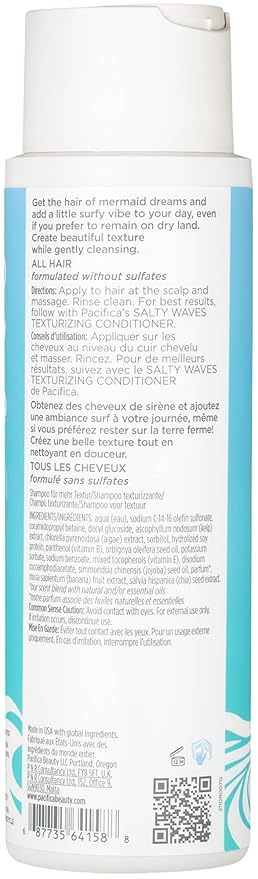 Pacifica Salty Waves Texturizing Shampoo & Conditioner Set – Beachy Waves Hair Care for Fine or Wavy Hair, Sea Salt & Banana for Volume & Texture, Sulfate Free Surf Hair Duo, 12 oz Each