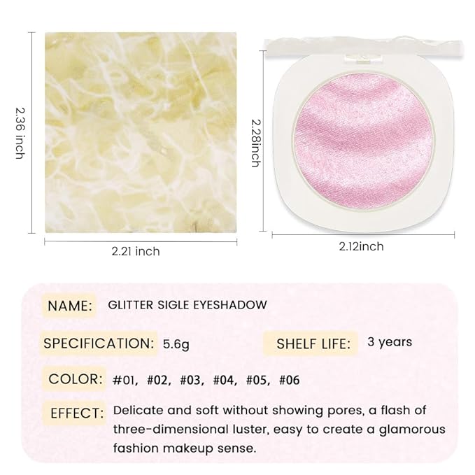 CAKAILA Pink Shimmer Glitter Sparkling Monochrome Eyeshadow Palette,Metallic Single Eye Shadow Palette for Older Women,Long Lasting Naturing-Looking Eye Makeup