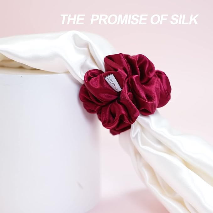 MTSNOO Silk Scrunchies for Hair Sleep 100% Pure 22 Momme Mulberry Silk Scrunchies for Curly Hair with Elastic Band 1 Pack Silk Hair Ties Ropes Scrunchies Set for Women Girls