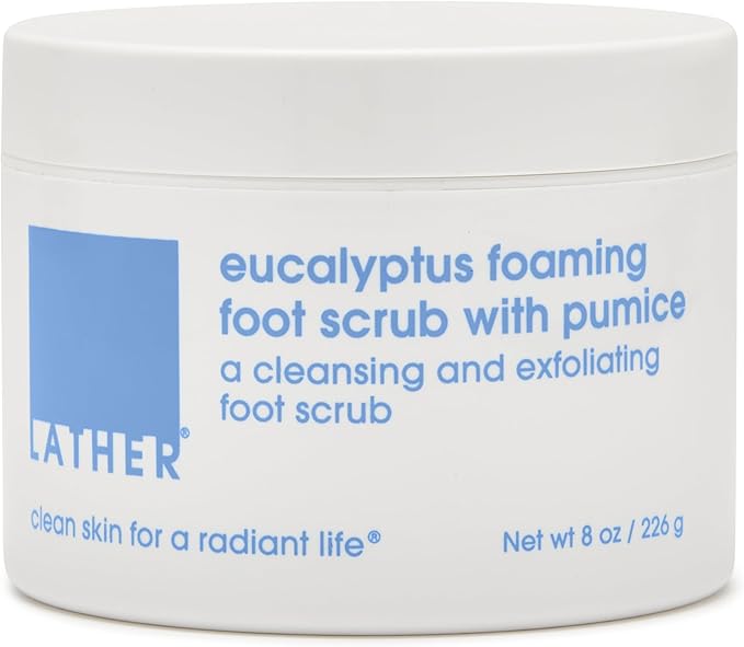 LATHER Eucalyptus Foaming Foot Scrub with Pumice Stone (8 oz) Cleansing & Exfoliating Scrub - Lavender & Citrus - Cracked Heels - Pedicure Tools - Foot Cream - Vegan & Cruelty Free - Beauty, Skin Care
