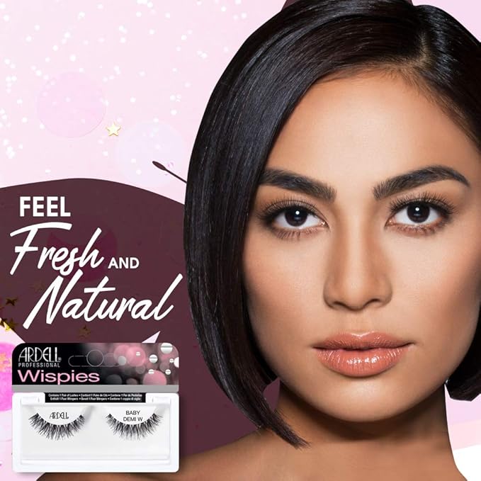 Ardell Wispies Eyelashes Baby Demi - Black, Soft Band Dramatic Volume Wispy Lashes, 4 Pack