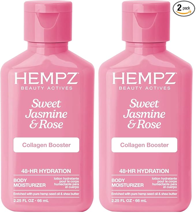 Hempz Mini Collagen-Infused Jasmine & Rose Body Moisturizer, 2.25 oz - Paraben-Free, Vegan, Cruelty-Free (Pack of 2)