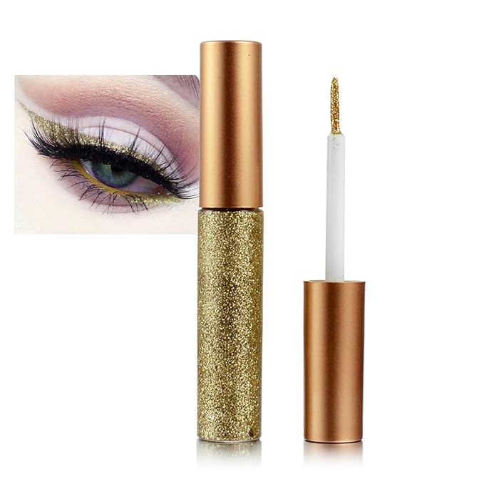 LAIKME Glitter Liquid Eyeliner, Light Gold Shimmer Eyeliner, High-pigmented, Ultra-Fine Tip, Long-Wearing, Waterproof Smudge-Proof, Quick-Drying Metallic Sparkly Eye Liner for Festival Party