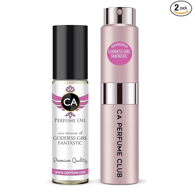 CA Perfume Duo Impression of Goddess Girl Fantastic Pink For Women Perfume Layering Set Long Lasting Travel Size EDP + Body Oil Roll-On Bottle 0.27 Fl Oz+0.33 Fl Oz