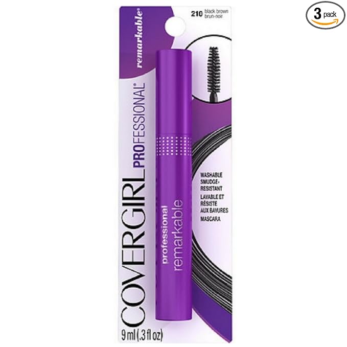 CoverGirl Professional Remarkable Washable Waterproof Mascara, Black Brown 210, 0.3-Ounce (Pack of 3)