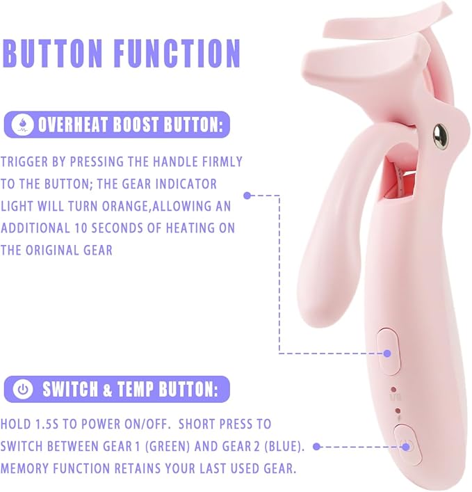 Pinkiou Heated Eyelash Curler for Women,Fast Heat up,Electric Eyelash Curler with Color-Changing Silicone Pad & Overlay Heating, USB-C Rechargeable,2 Temperature Control,Long-Lasting Lash Curler