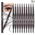 12 Pcs Ultimate Eyebrow Retractable Definer Pencils,Dual-Sided Natural Soft Textured Eyebrow Pencil, for Daily Look Eyebrow Makeup,Brow Brush,Fine Tip (12Pcs-Grey-Retractable Triangle)