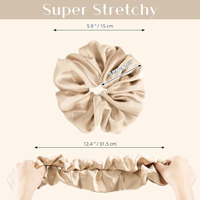 Lolalet Big Satin Scrunchies for Women, 5.9 Inch Large Oversized Scrunchie, Soft Jumbo/Giant Scrunchies Hair Ties for Thick & Curly Hair -4 Pack, Almond/Khaki/Black/Brown