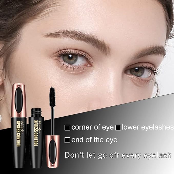 3 Pack 4D Silk Fiber Lash Mascara, Waterproof Smudge-proof Thickening Lengthening Mascara Black, All Day Exquisitely Full, Long, Thick, Long-Lasting No Flaking Lash Extensions