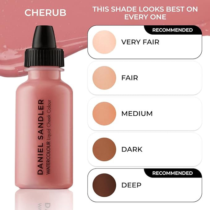 Daniel Sandler Watercolor Liquid Blush — Buildable, Blendable & Long-Lasting Liquid Blush for Cheeks, Lips, & Eyes — Lightweight & Water Resistant — For All Skin Types — Cherub