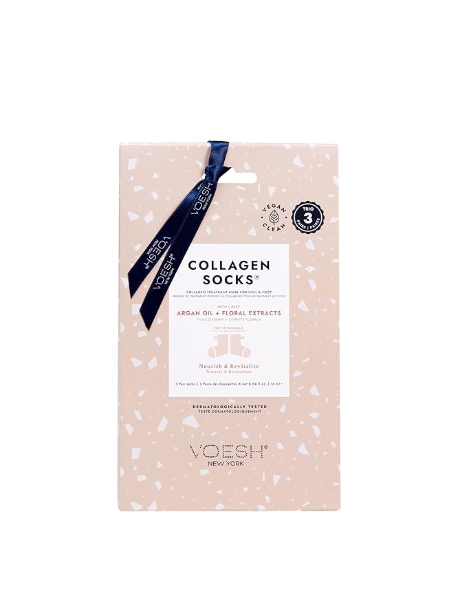 VOESH Collagen Socks, Collagen Socks for Dry Feet, 3 Pack, Cracked Heel Repair, Moisturizing Socks, Spa Pedicure Treatment, Spa Socks, Foot Peel Masks, Vegan