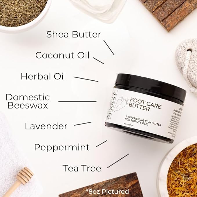 Ora's Amazing Herbal Foot Care Butter, Heel Balm, Foot Balm, Repair Cream for Dry Cracked Heels & Feet, Lavender, Tea Tree & Peppermint, 100% Recycled Plastic Jar, 2 oz