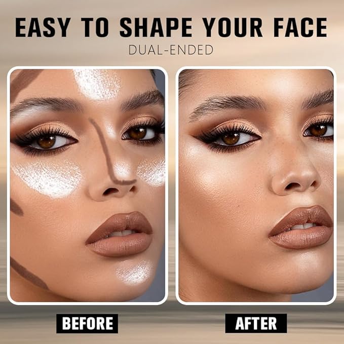 FeiCuiYun Dual-Ended 2-in-1 Cream Contour & Highlighter Stick Makeup For Face & Body – Waterproof, Long-Lasting, Suitable for All Skin Tones, 05#Nuetral Nude + Silver Shimmer