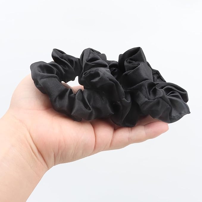 Silk Satin Scrunchies for Women Girls 12 PCS Black Hair Scrunchies Bulk Silk Satin Hair Ties for Thick Hair Hair Accessories
