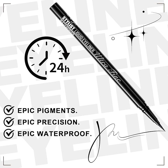 Stylish Ultra-precise Waterproof Liquid Eyeliner - Long Lasting & Smudgeproof Eye Liner with Ultra Fine Felt Tip, Ophthalmologist-Tested, Gentle for Sensitive Eyes, Vegan- Black(Pack of 3)