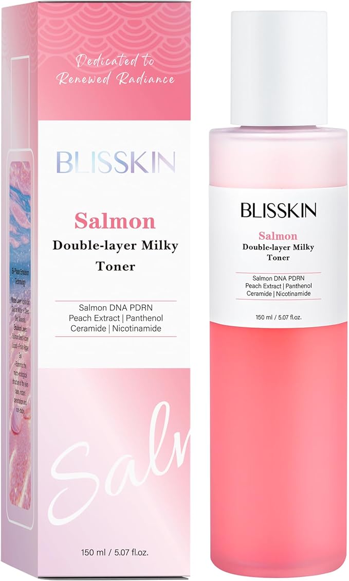 Salmon Double-Layer Milky Toner, Low-Irritation Double Layer Toner for Glass Glow Skin with Peptide, Even Skin Tone, Radiance, Hydration, 150ml