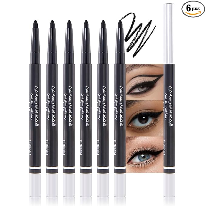 WanTuoluo Automatic Black Eyeliner Pencils, 6PCS Eye Liner Shadow Brow Pen for Women – Multi-Use Auto Cream Smooth Matte Blackest Pen, Vegan (ZC)