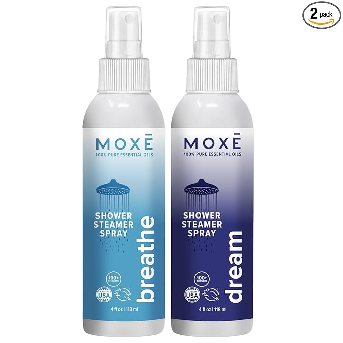MOXE Shower Steamer Spray, Essential Oils, Natural Sleep Aromatherapy, Made in USA (Breathe & Dream, 4 Ounces, 2 Pack)
