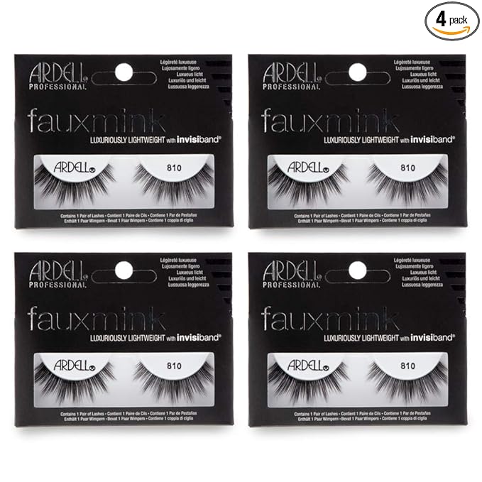 Ardell Faux Mink Lashes 810 - Black, Natural Volume False Eyelashes for Fullness & Length, 4 Pack