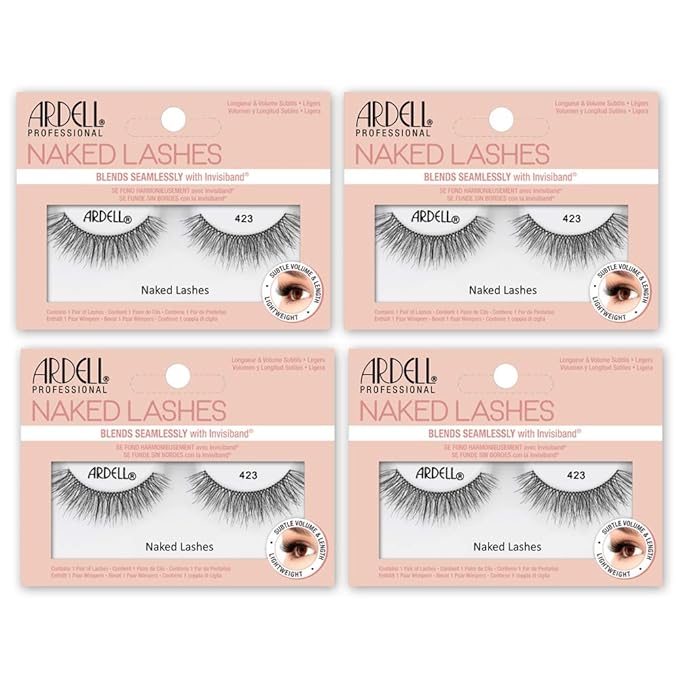 Ardell Naked Lashes 423 with Invisiband – Natural False Eyelashes, Lightweight Strip Lashes for Soft Volume, 4 Pairs