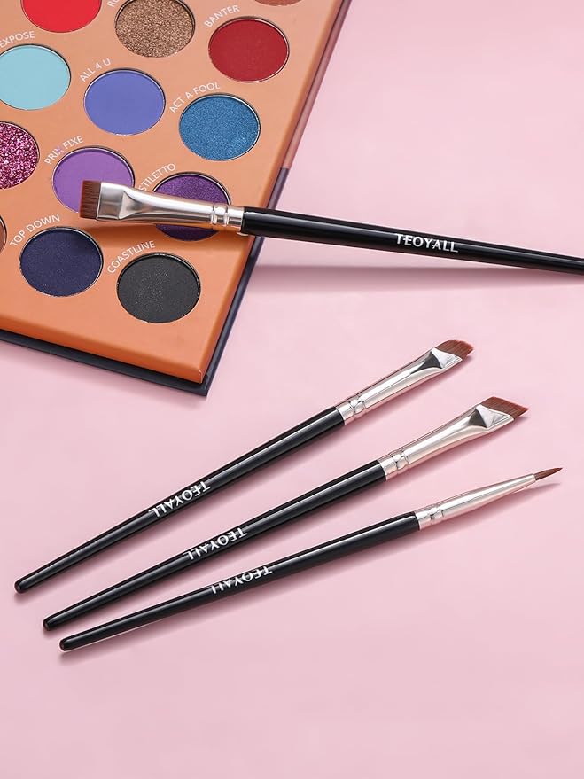 TEOYALL Eyeliner Brush Set, 4 PCS Ultra Thin Slanted Angled Precision Fine Point Eyeliner Brush, Flat Eyebrow Brush