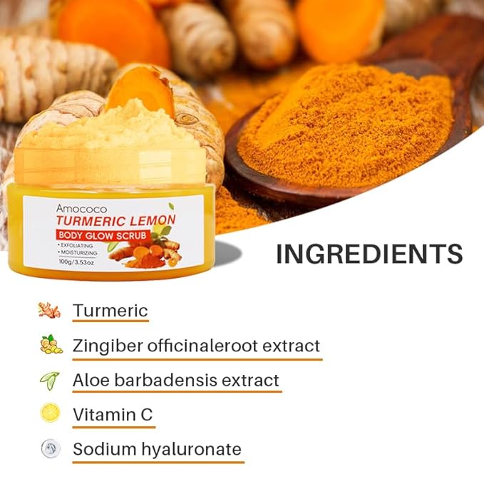 3Packs Turmeric Lemon Body Scrub, Deep Cleansing Exfoliator with Armpit Detox & Moisturization, 3.53oz*3