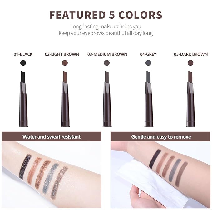 12pcs Black Waterproof Eye Brow Pencils for Women, Retractable Dual-End Eyebrow Pencil with Brush, Triangular Tip Design, Easier to Define and Fill in Eyebrows for Natural Brow Shape