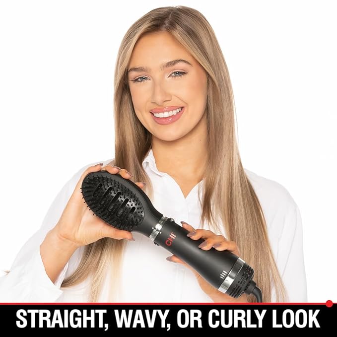 CHI Volumizer 4-in-1 Blowout Brush Hair Dryer, Multi-Attachment Ceramic Ionic Styling Tool, Preserves Natural Hair Moisture for Easy Styling, Frizz Control & Shine, Includes 4 Attachments,1000W, Black