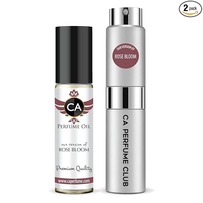 CA Perfume Duo Impression of Rose Bloom For Women And Men Perfume Layering Set Long Lasting Travel Size EDP + Body Oil Roll-On Bottle 0.27 Fl Oz+0.33 Fl Oz