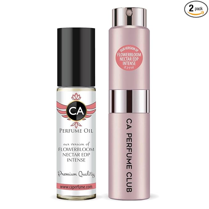 CA Perfume Duo Impression of Flowerbloom Nectar Edp Intense For Women Perfume Layering Set Long Lasting Travel Size EDP + Body Oil Roll-On Bottle 0.27 Fl Oz+0.33 Fl Oz